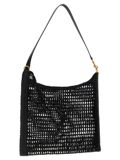 Bolso De Hombro Saint Laurent Oxalis En Rafia Negra