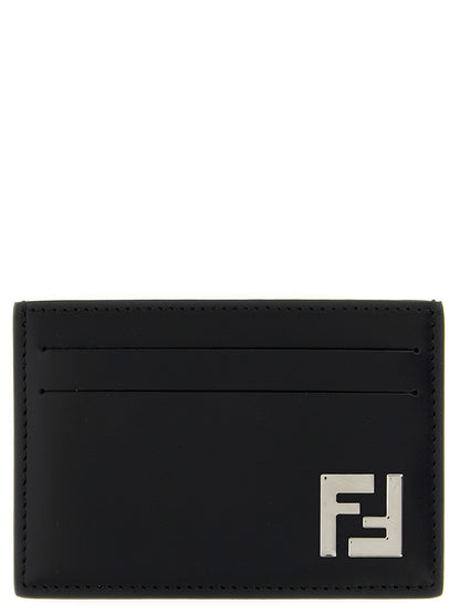 Porte-cartes Fendi Slim Squared FF en cuir noir compact