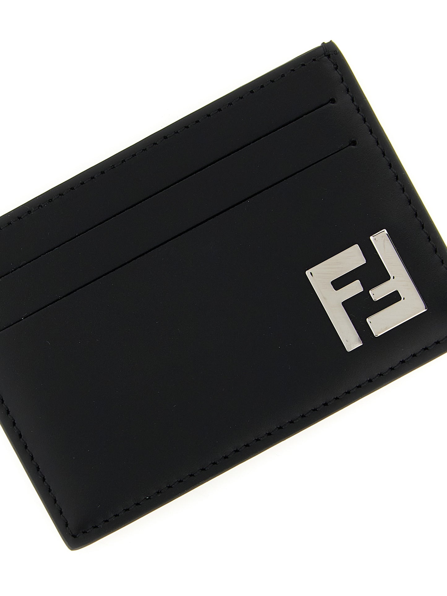 Porte-cartes Fendi Slim Squared FF en cuir noir compact