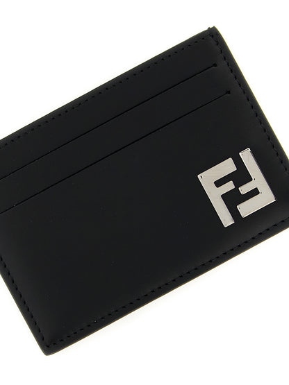 Porte-cartes Fendi Slim Squared FF en cuir noir compact