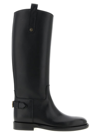 Burberry Bottes hautes en cuir noir Cavalier