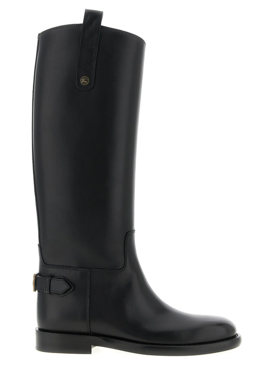 Burberry Botas Hasta La Rodilla De Piel Negra Cavalier