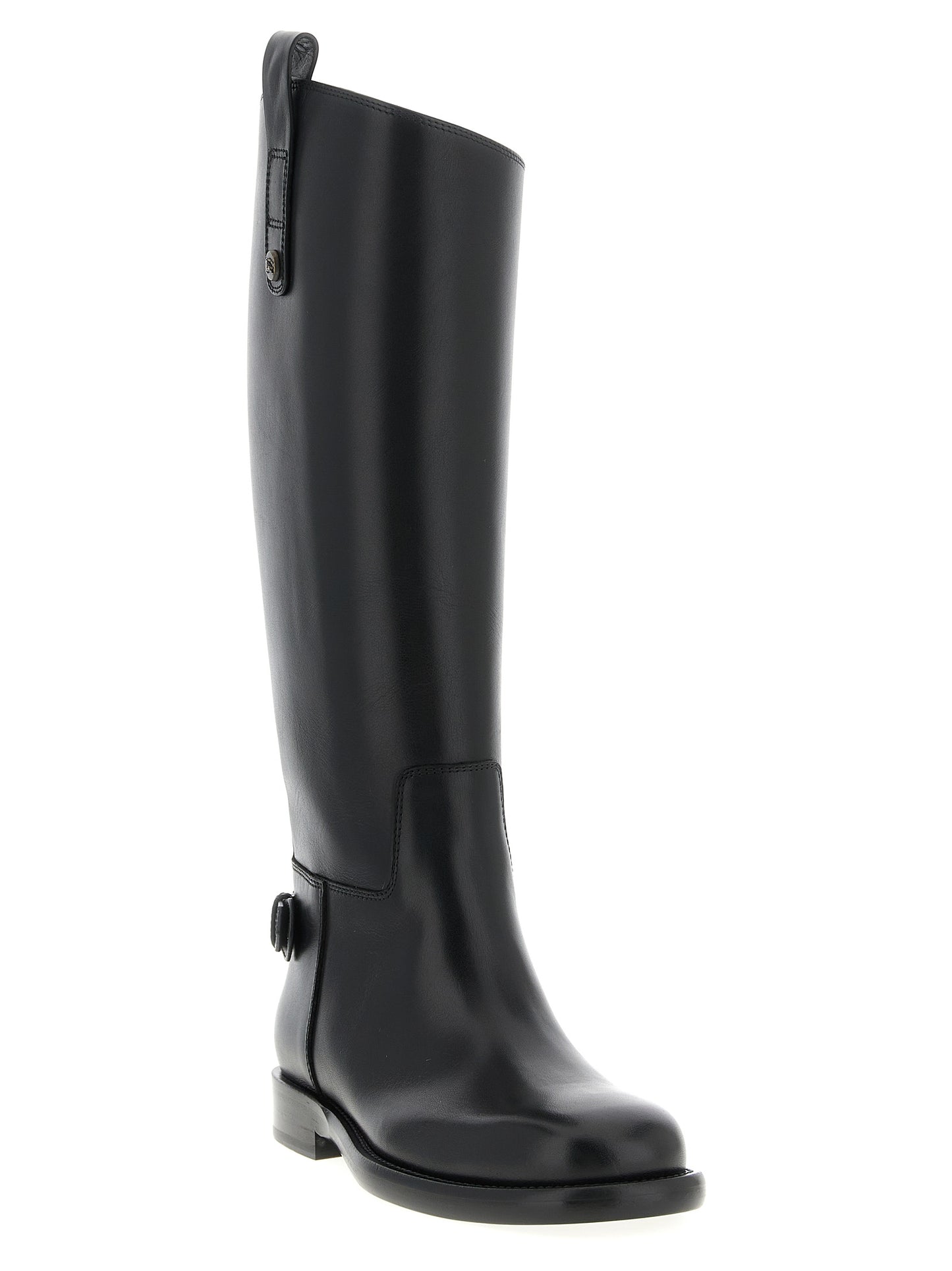 Burberry Bottes hautes en cuir noir Cavalier