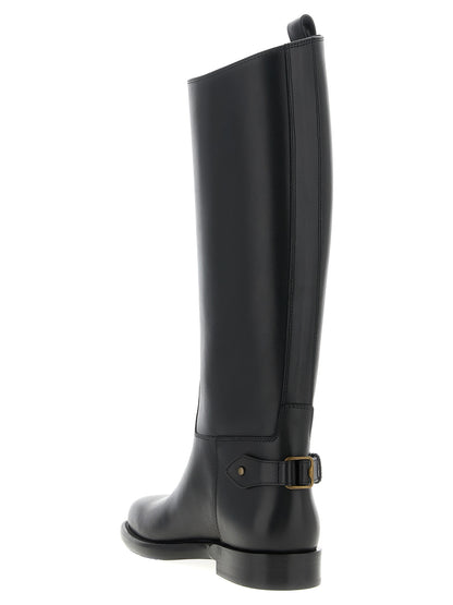 Burberry Bottes hautes en cuir noir Cavalier