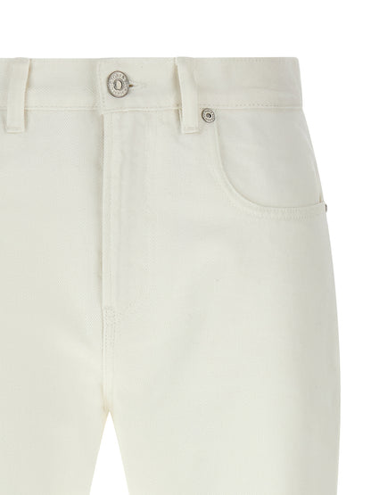 Victoria Beckham Jean Blanco de Algodón de Talle Alto