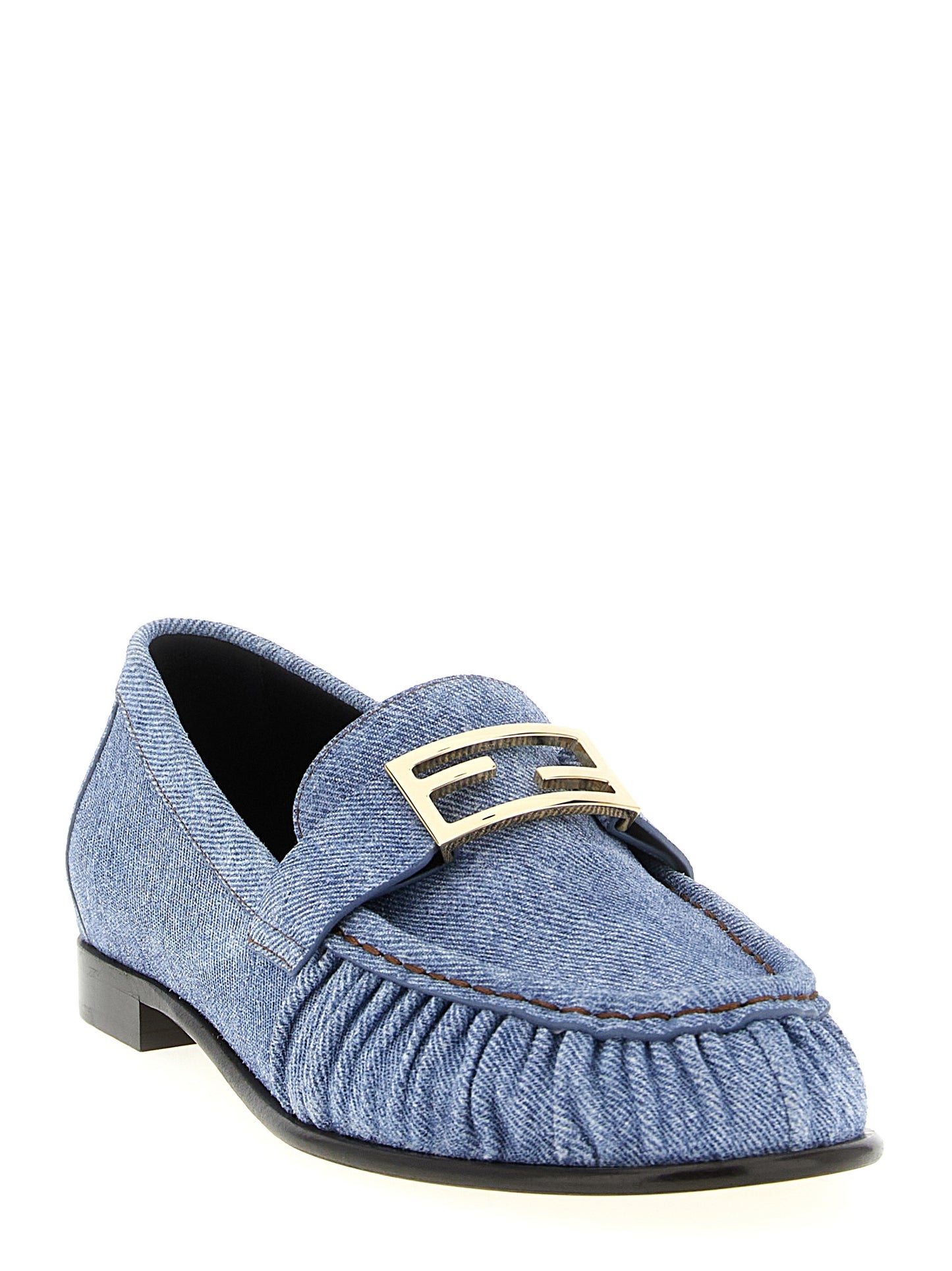 Fendi Light Blue Calf Leather Slip-On Loafers - Flexible Fit