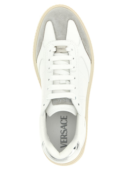 Baskets basses en cuir blanc Versace Greca Court