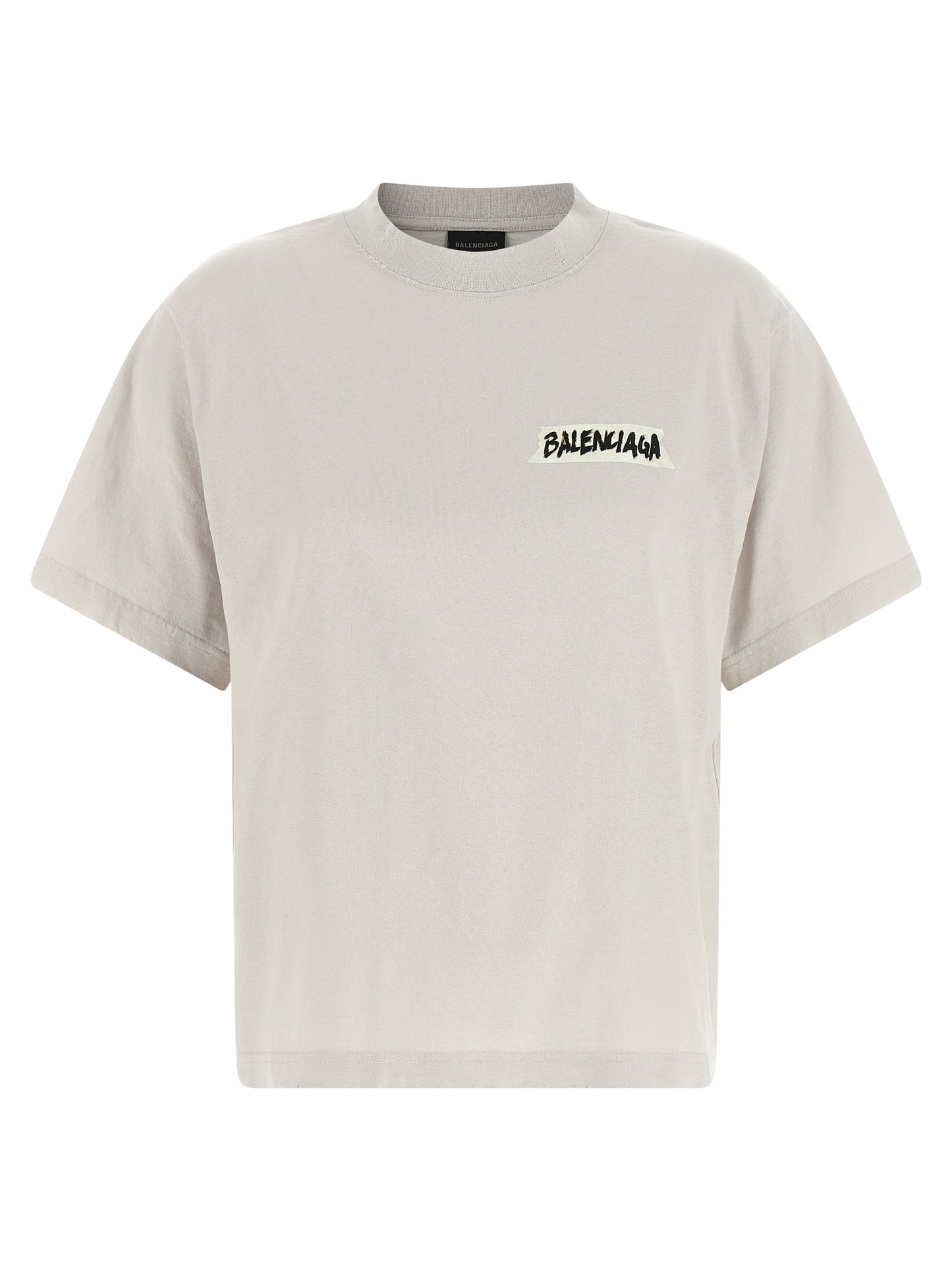 Camiseta De Algodón Gris Estilo Clásico Balenciaga