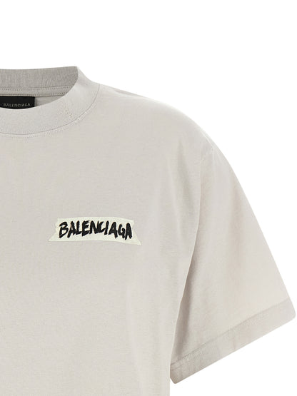 Camiseta De Algodón Gris Estilo Clásico Balenciaga