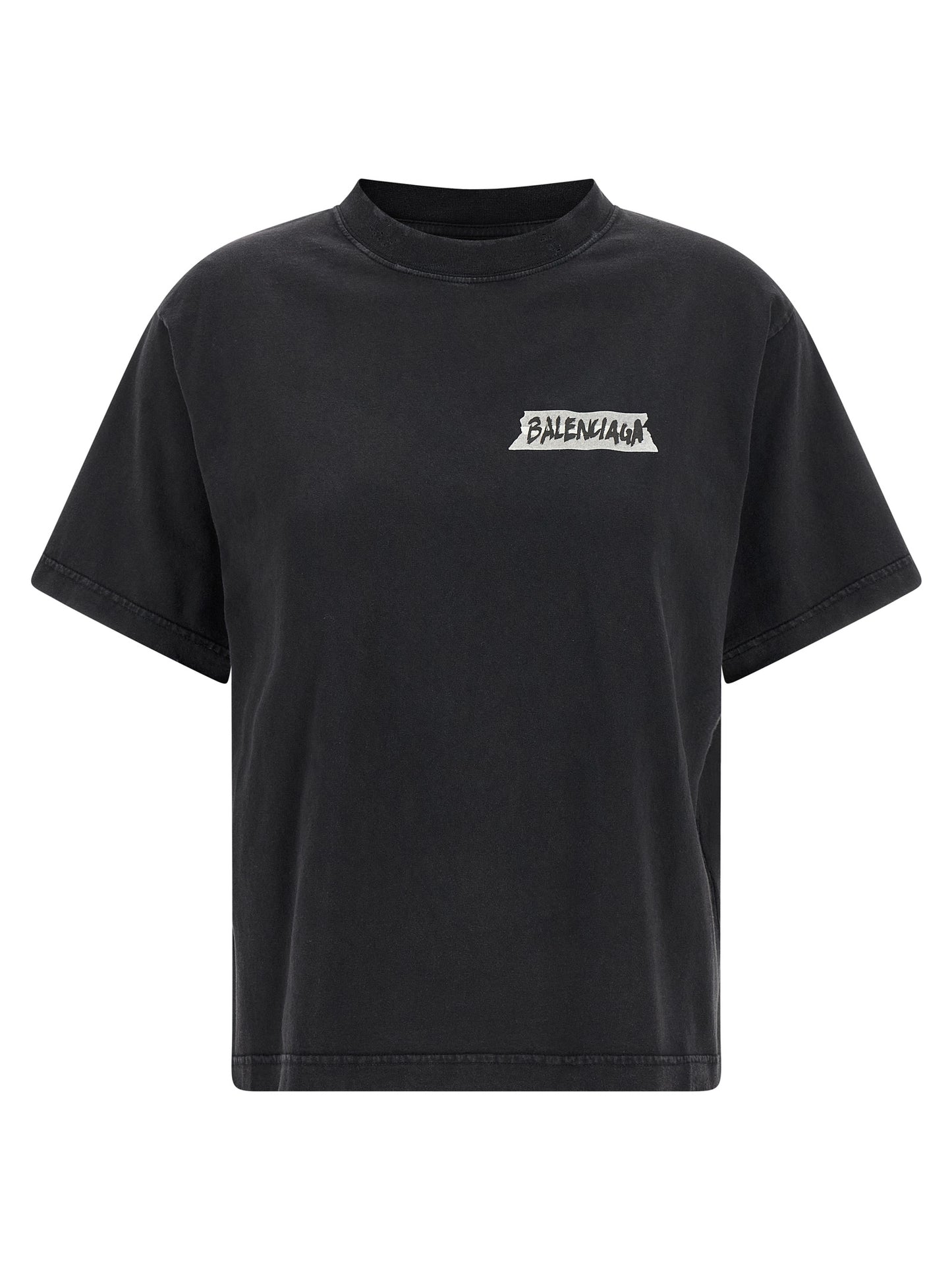 Camiseta De Balenciaga En Algodón Negro Estampado Masking Tape Gráfico