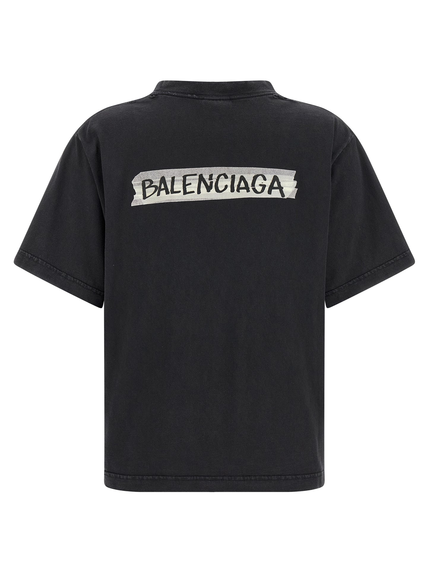 Camiseta De Balenciaga En Algodón Negro Estampado Masking Tape Gráfico