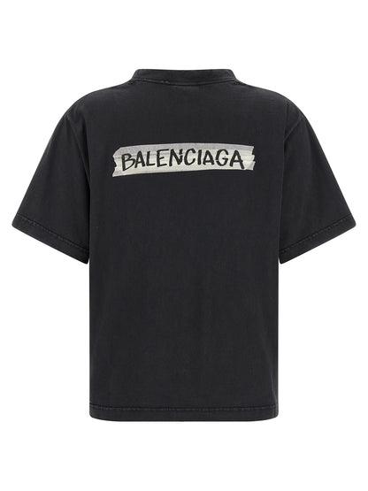 Camiseta De Balenciaga En Algodón Negro Estampado Masking Tape Gráfico