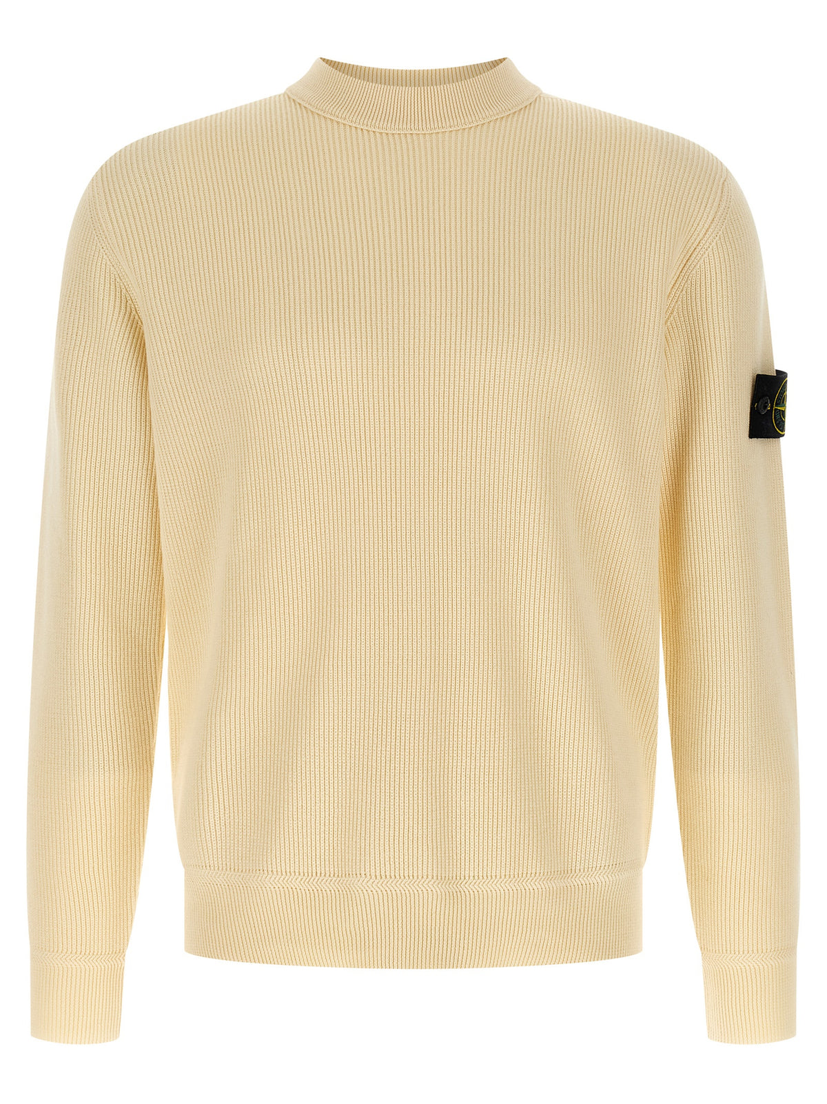 Stone Island Cárdigan De Algodón Beige Tejido Acanalado
