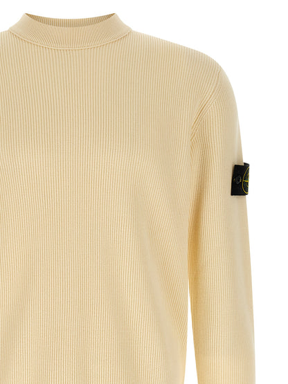 Stone Island Cárdigan De Algodón Beige Tejido Acanalado