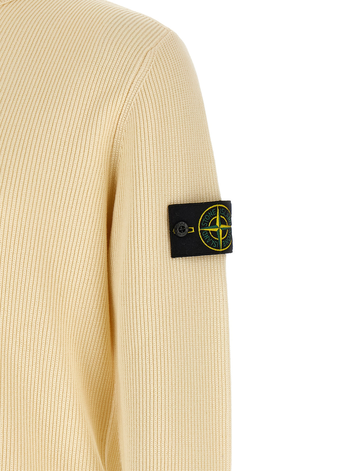 Stone Island Cárdigan De Algodón Beige Tejido Acanalado