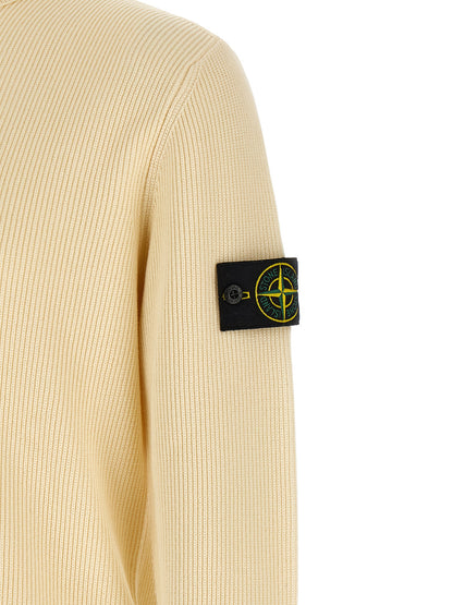 Stone Island Cárdigan De Algodón Beige Tejido Acanalado