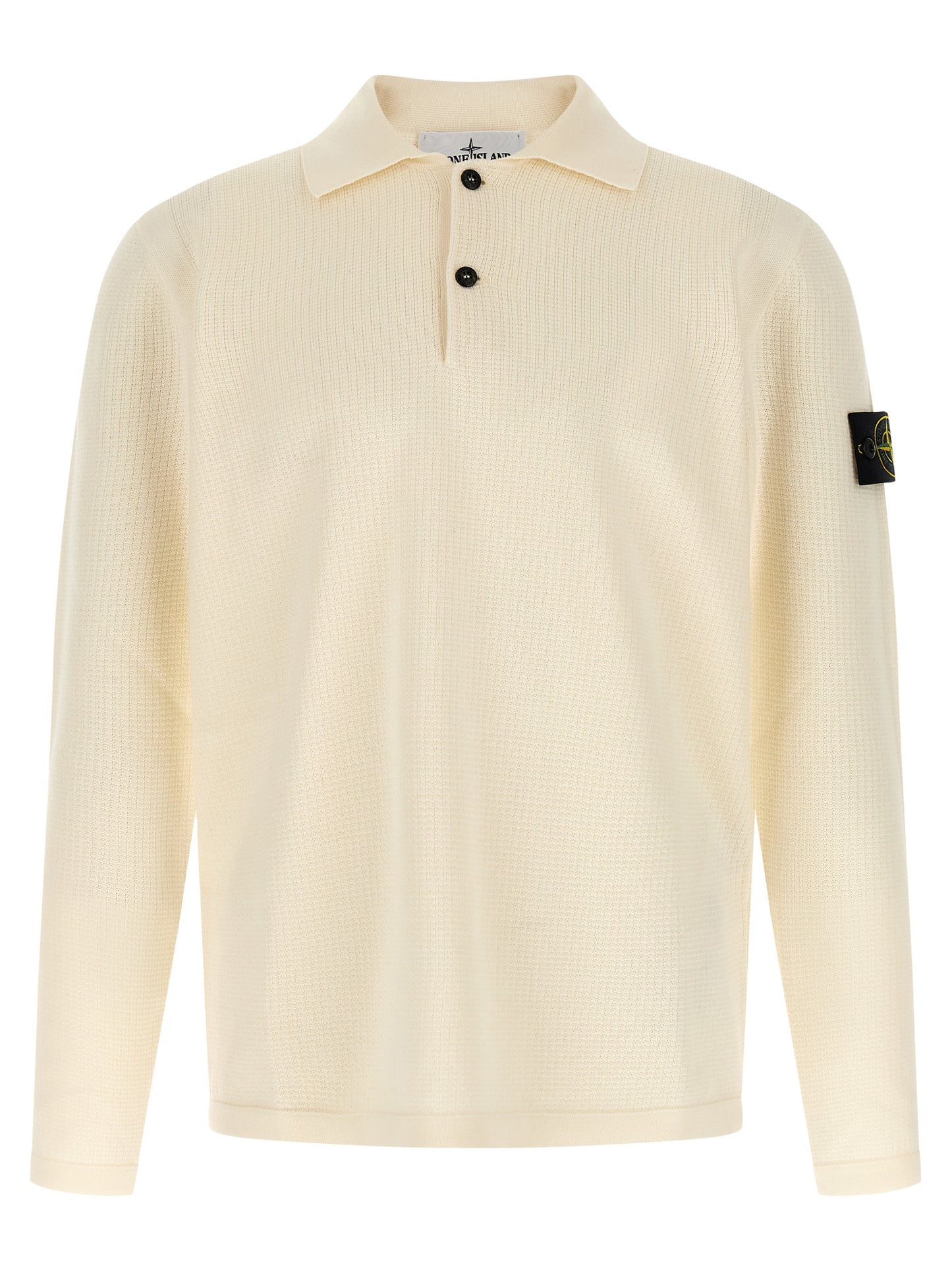 Polo Stone Island en coton beige, manches longues, col classique