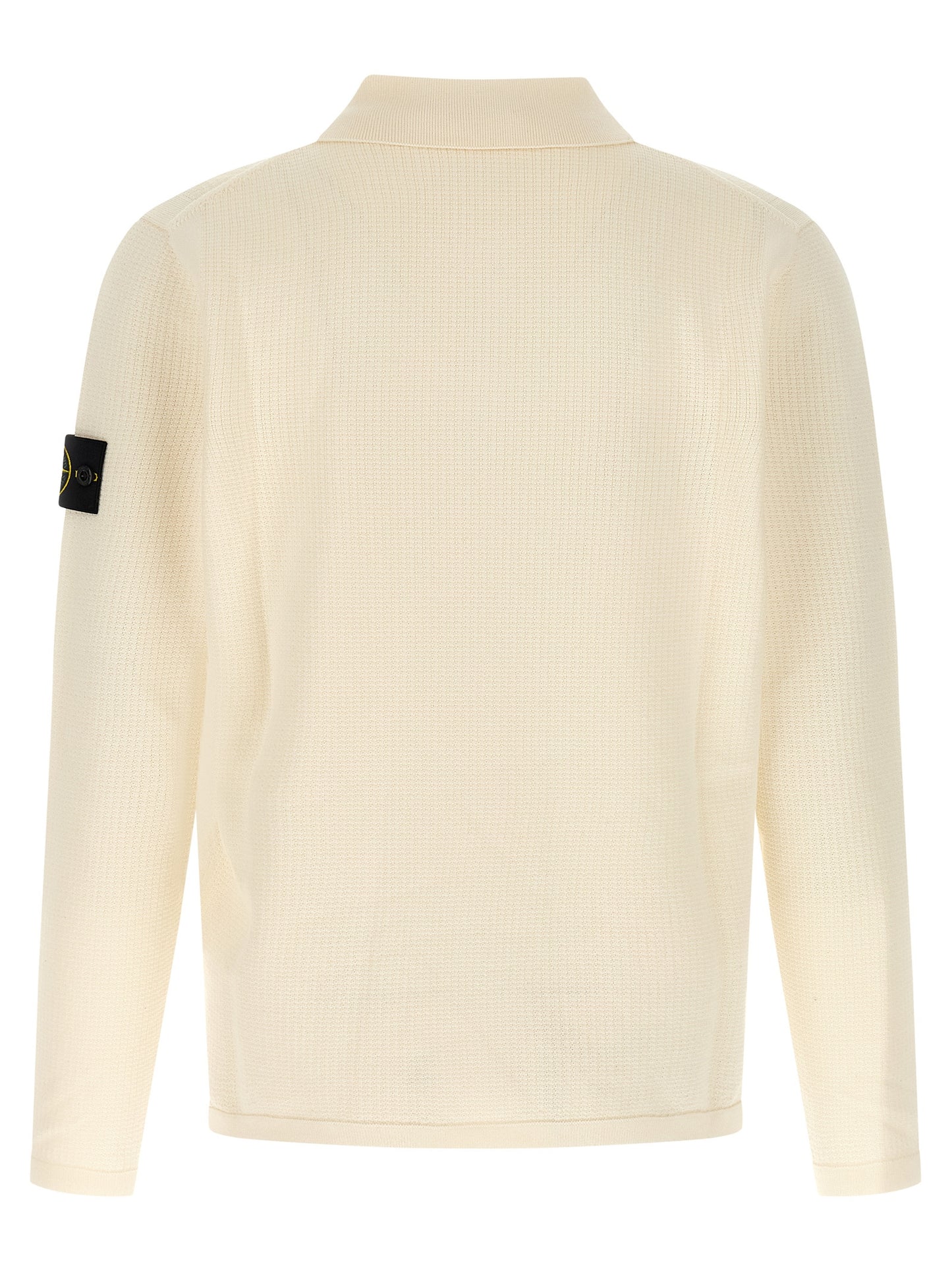 Polo Stone Island en coton beige, manches longues, col classique