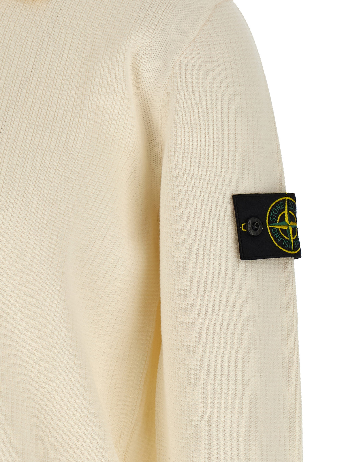 Polo Stone Island en coton beige, manches longues, col classique