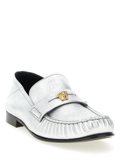 Mocasines Deslizantes Versace De Piel De Cordero Plateados