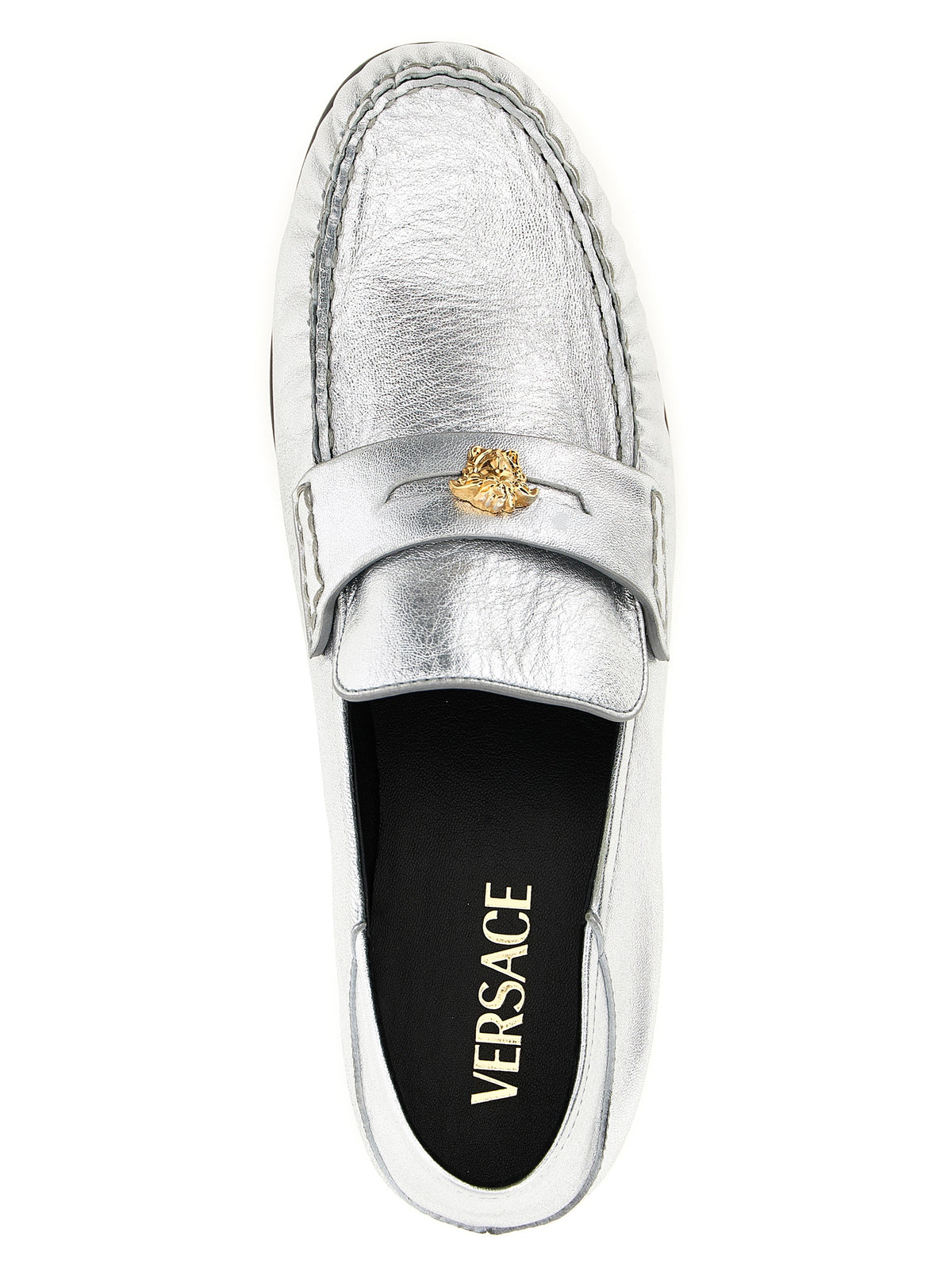 Mocasines Deslizantes Versace De Piel De Cordero Plateados