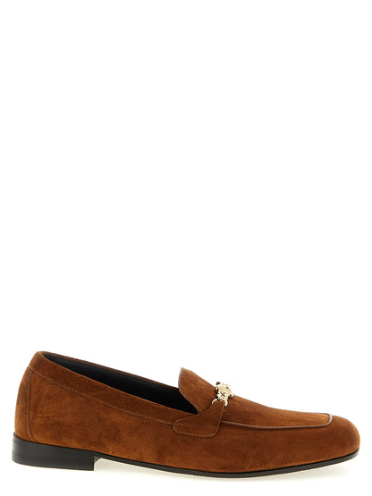 Mocassins en cuir de veau marron à enfiler Versace