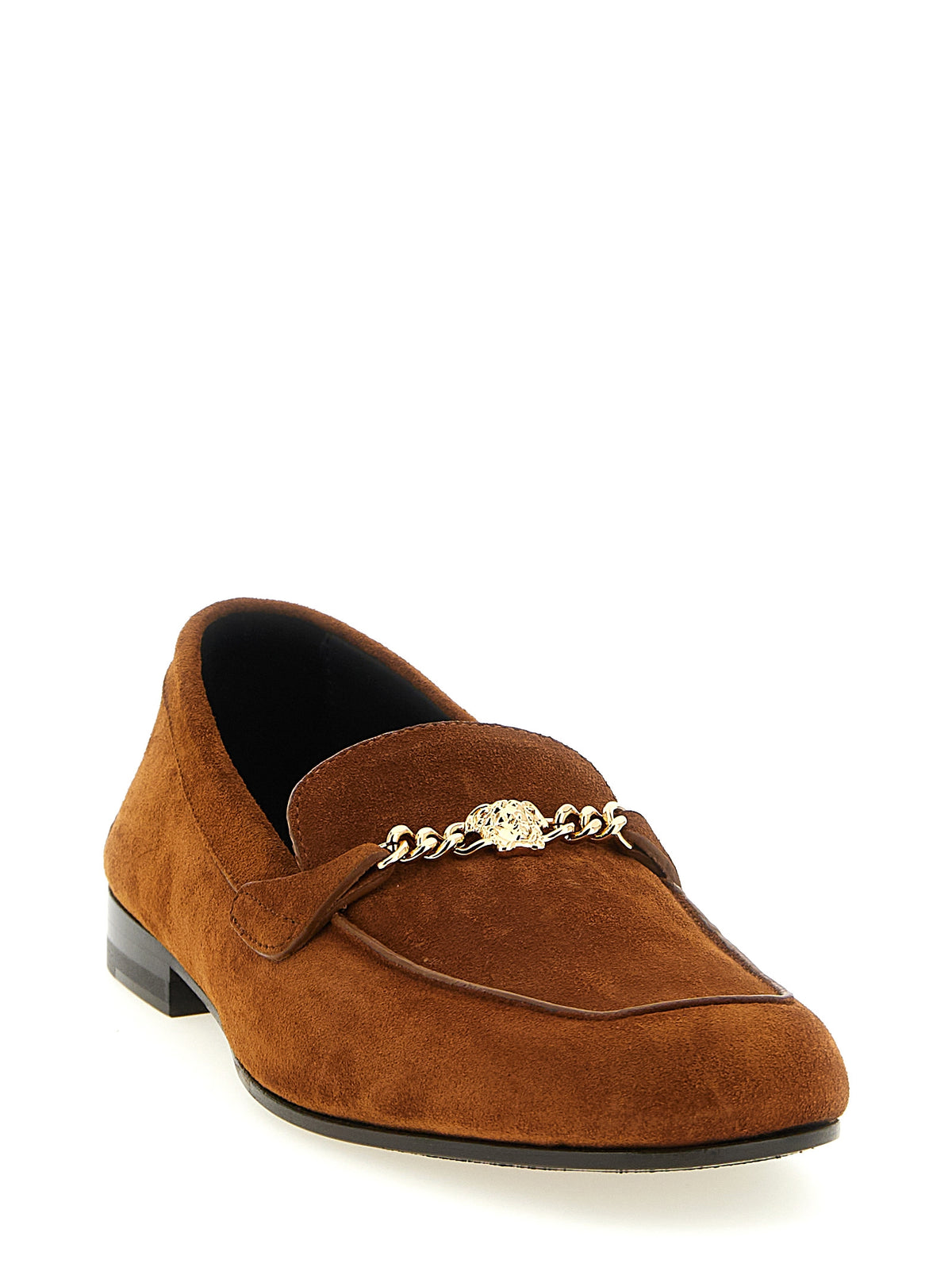 Mocassins en cuir de veau marron à enfiler Versace