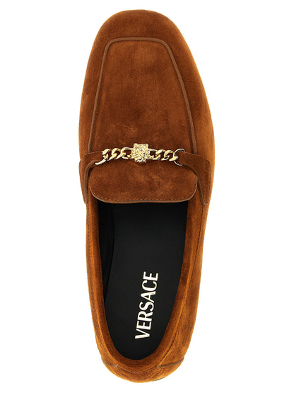 Mocassins en cuir de veau marron à enfiler Versace