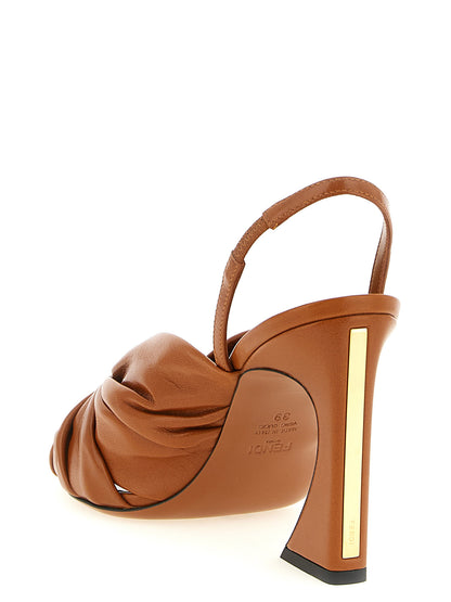 Sandalias de tacón de aguja Fendi de cuero de cordero marrón