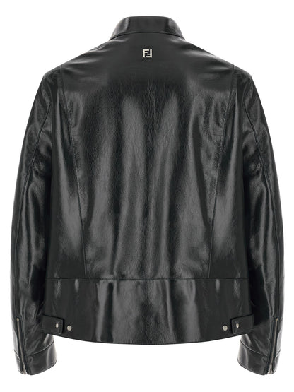 Chaqueta de cuero Fendi de piel de cordero azul