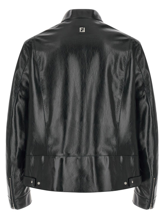 Chaqueta de cuero Fendi de piel de cordero azul