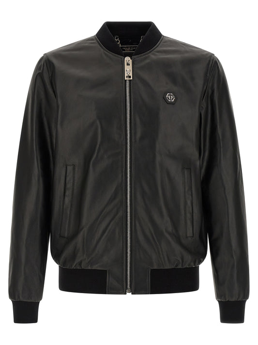 Chaqueta Philipp Plein de piel de cordero negra