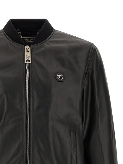 Chaqueta Philipp Plein de piel de cordero negra