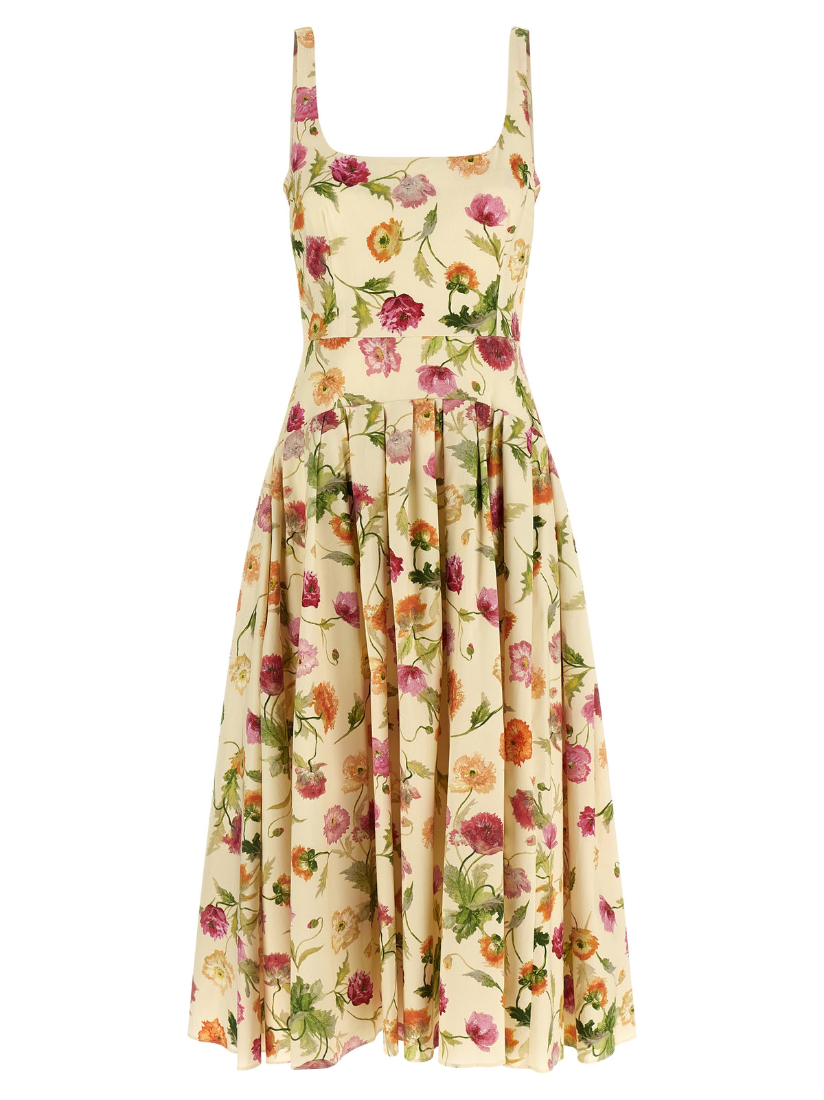 Carolina Herrera Italian-Crafted Beige Cotton Midi Dress