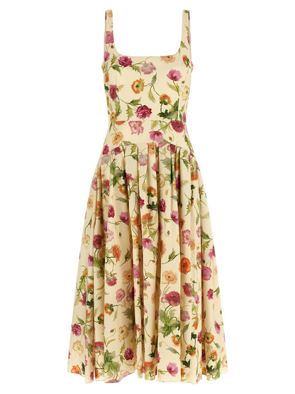 Carolina Herrera Italian-Crafted Beige Cotton Midi Dress