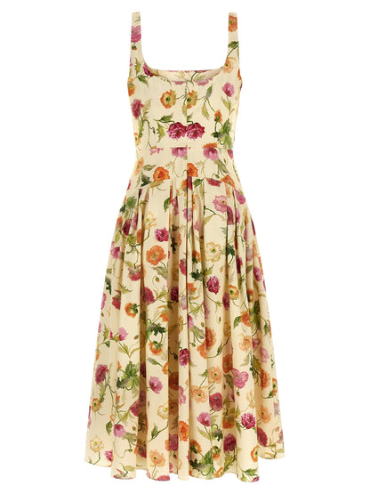 Carolina Herrera Italian-Crafted Beige Cotton Midi Dress