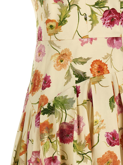 Carolina Herrera Italian-Crafted Beige Cotton Midi Dress