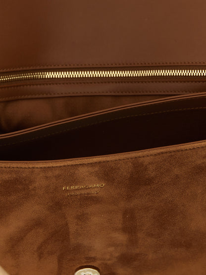 Bolso de Hombro Ferragamo Marrón de Piel de Cabra