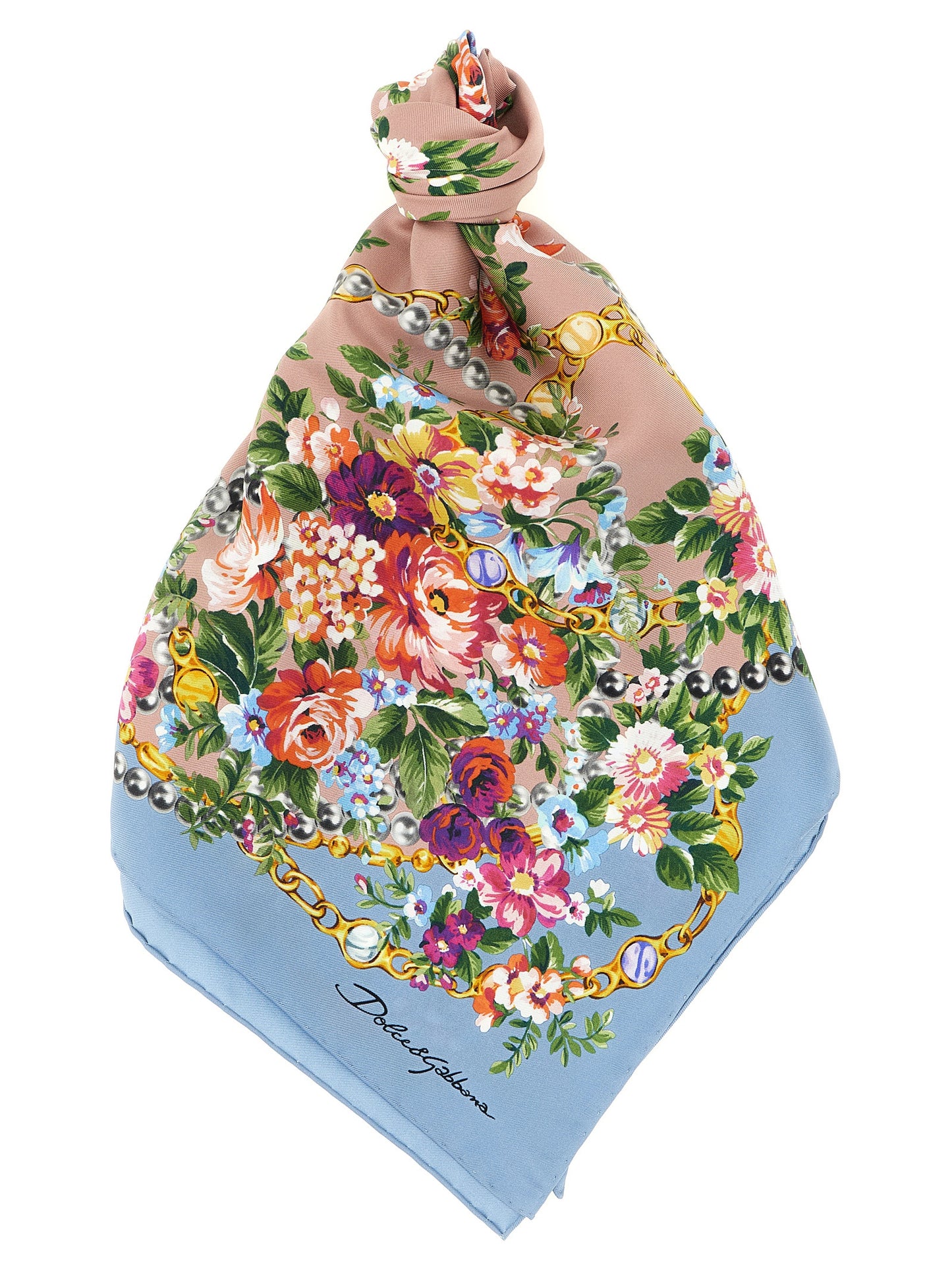 Pañuelo De Seda Azul Con Diseño Detallado De La Marca Dolce & Gabbana