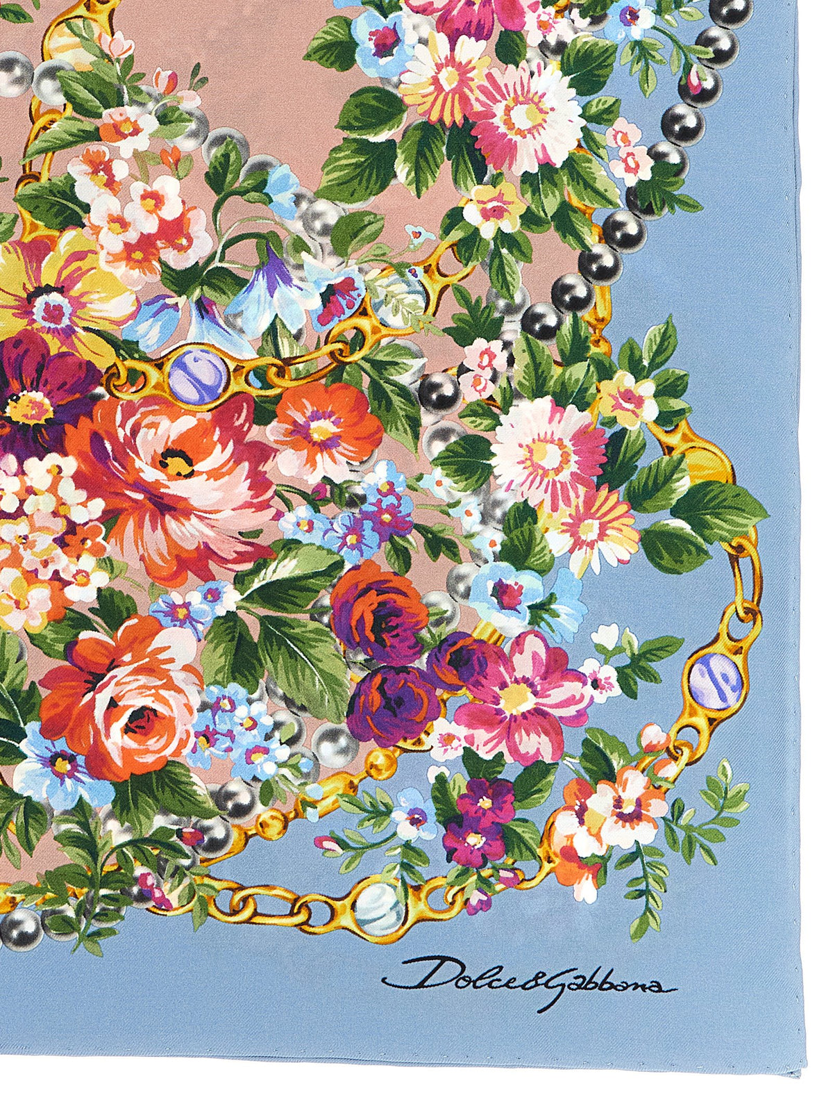 Pañuelo De Seda Azul Con Diseño Detallado De La Marca Dolce & Gabbana