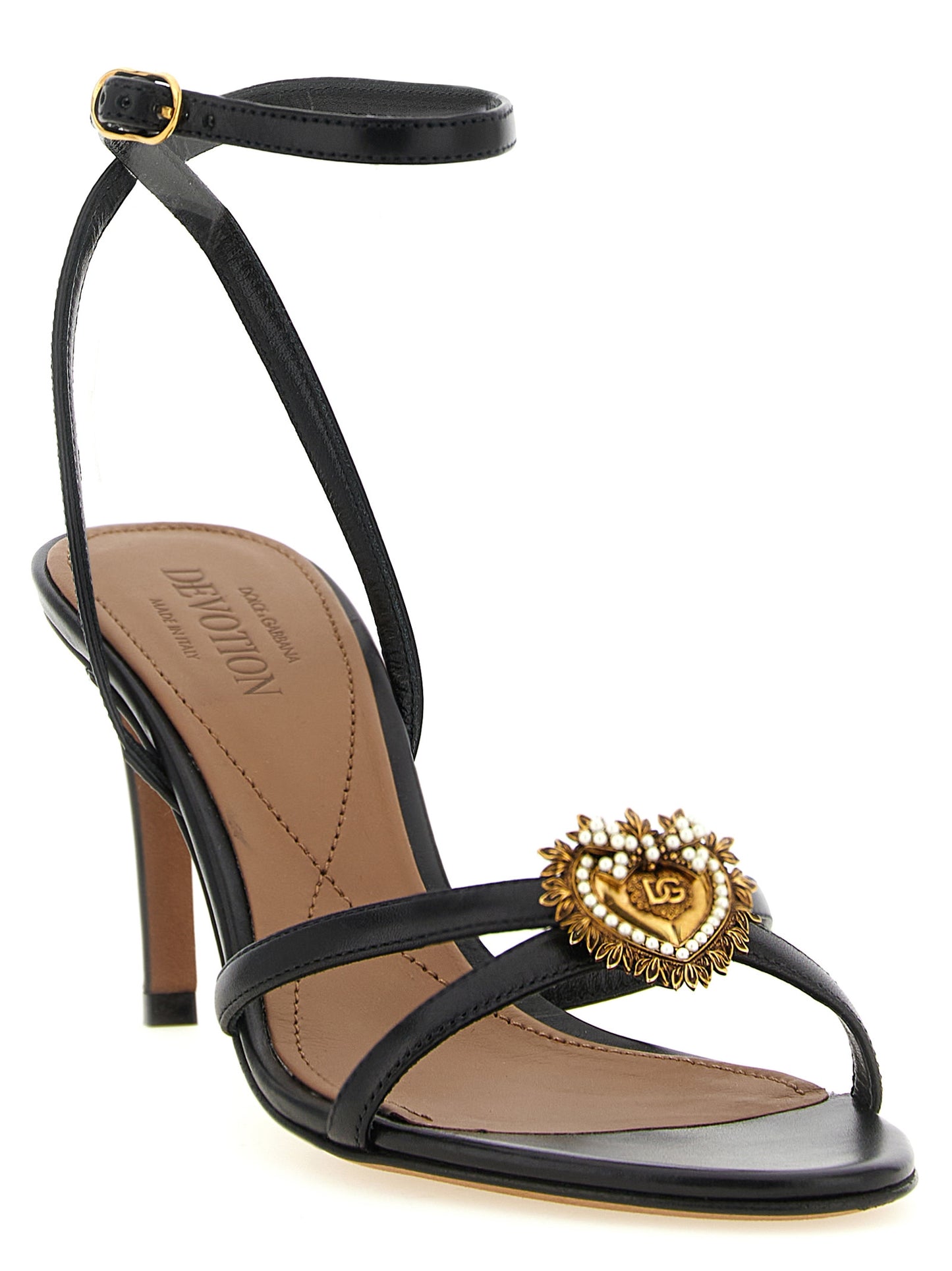 Sandalias de tacón de aguja de piel de becerro negra Dolce & Gabbana