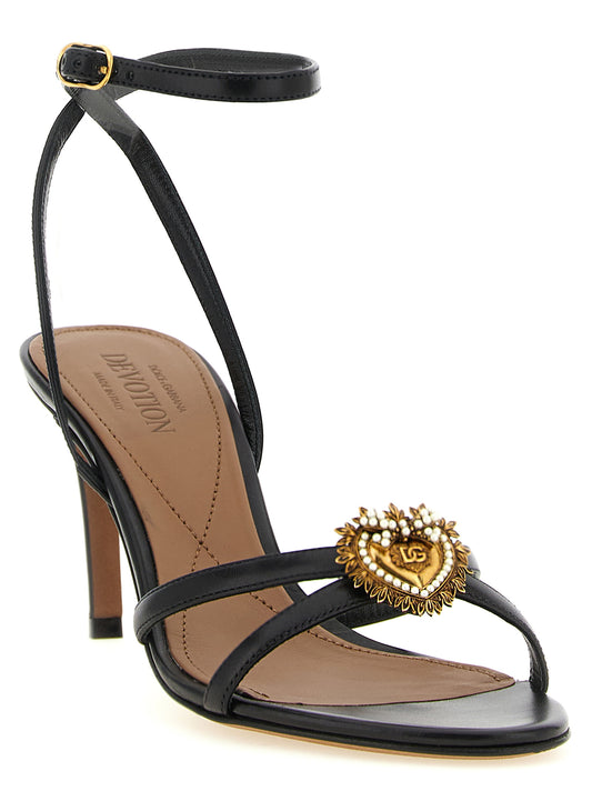 Sandalias de tacón de aguja de piel de becerro negra Dolce & Gabbana