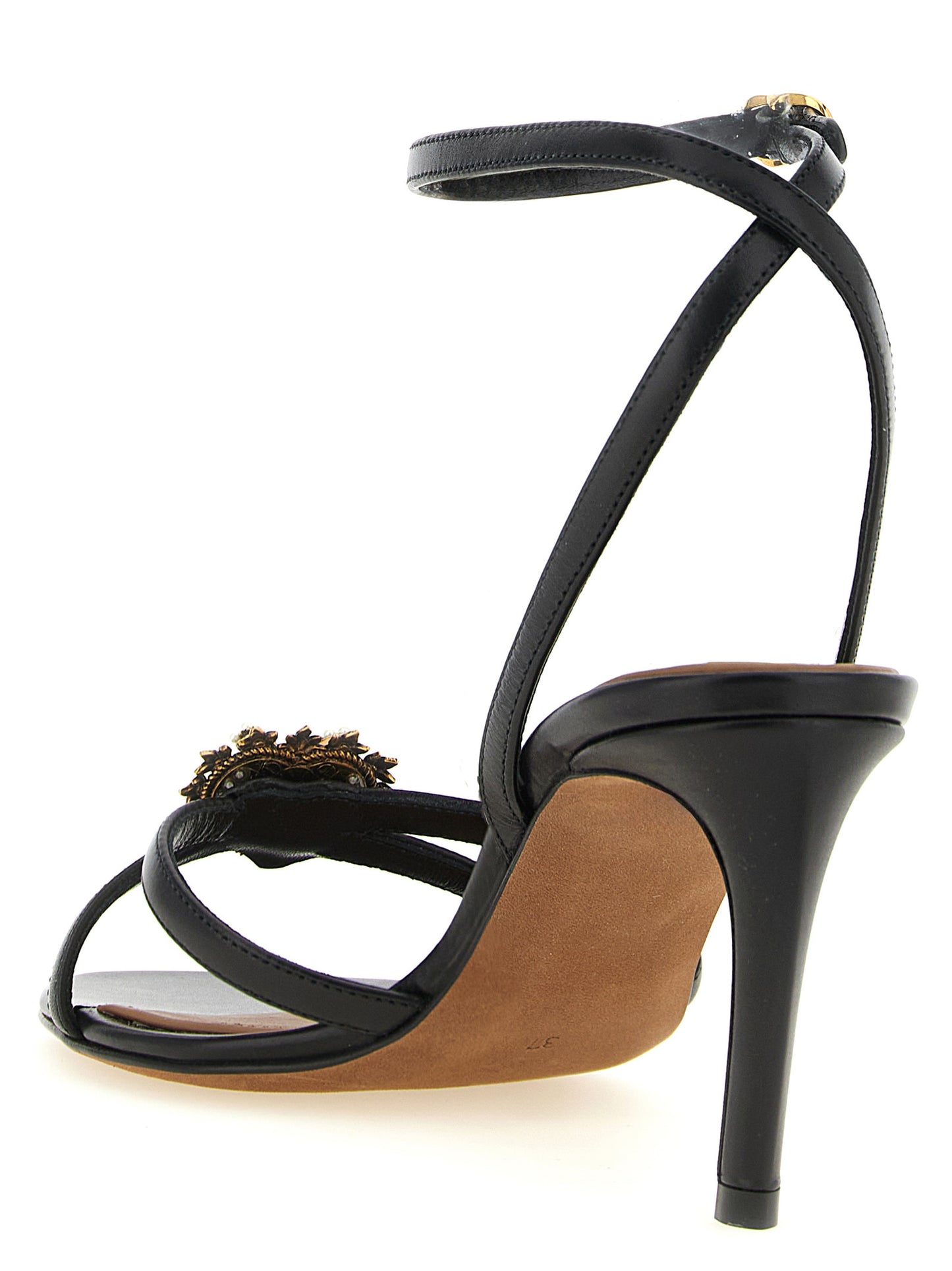 Sandalias de tacón de aguja de piel de becerro negra Dolce & Gabbana