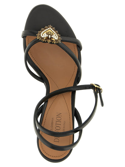 Sandalias de tacón de aguja de piel de becerro negra Dolce & Gabbana