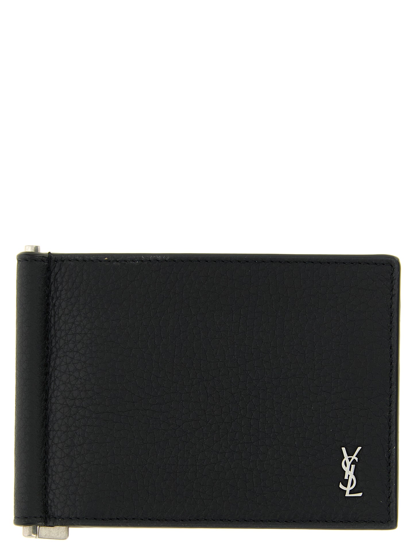 Pince à billets Saint Laurent en cuir de veau noir