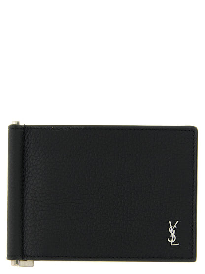 Pince à billets Saint Laurent en cuir de veau noir