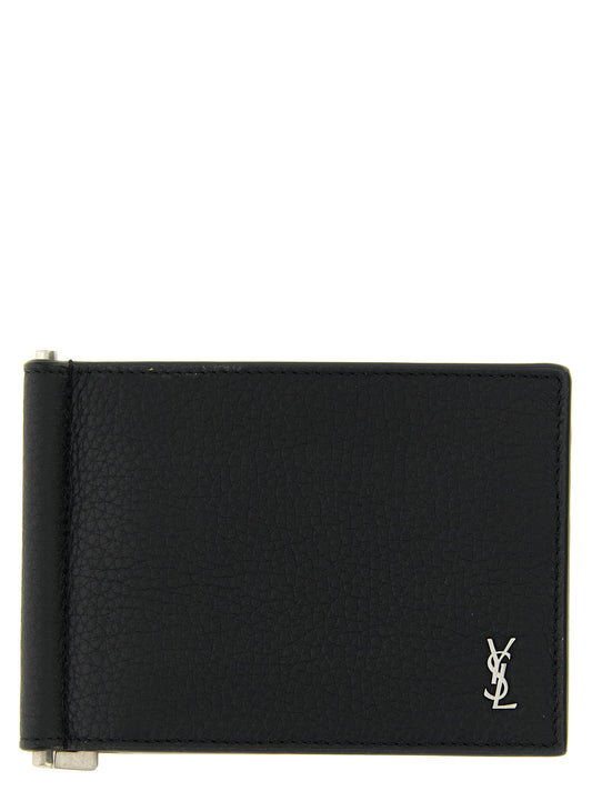 Saint Laurent Pinza para billetes de piel de becerro negra
