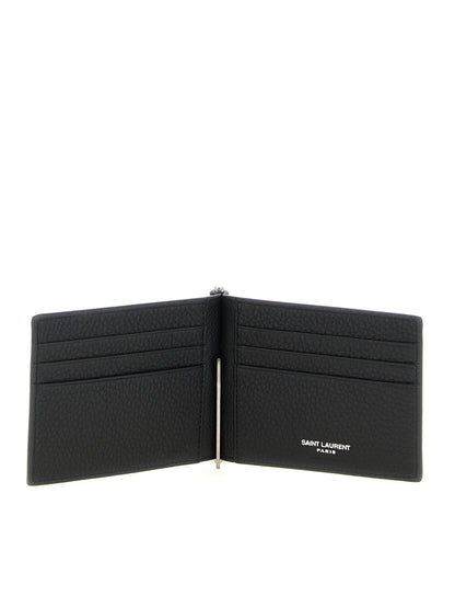 Pince à billets Saint Laurent en cuir de veau noir