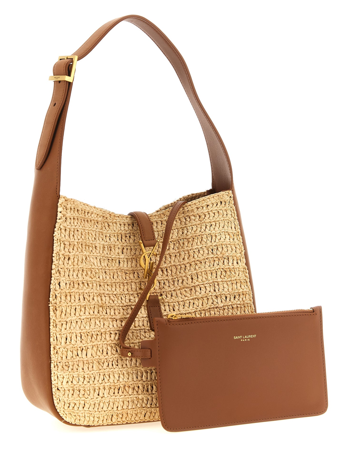 Bolso de hombro Saint Laurent de rafia beige