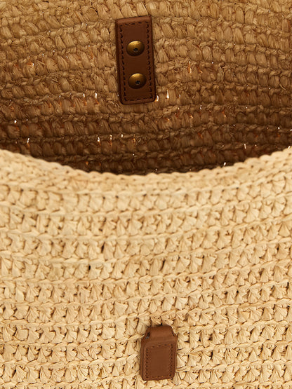 Bolso de hombro Saint Laurent de rafia beige